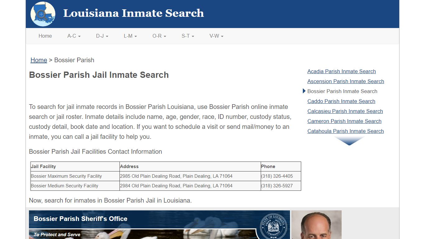 Bossier Parish LA Jail Inmate Search