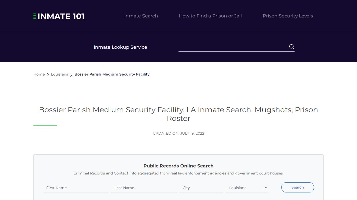 Bossier Parish Medium Security Facility, LA Inmate Search ...